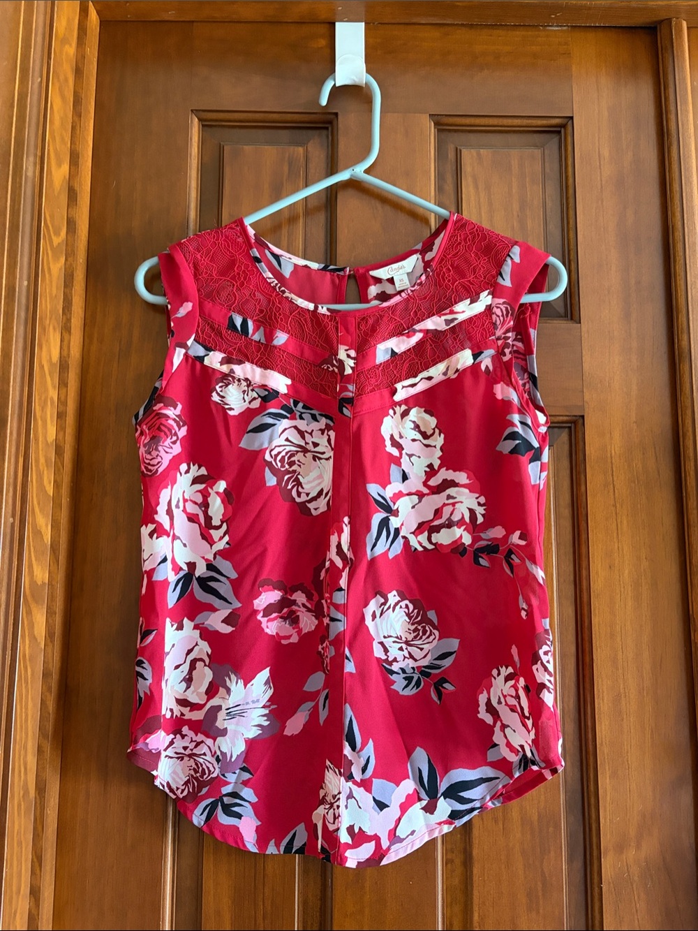 Candie's Pink Floral Lace Yoke Sleeveless Top (size XS)